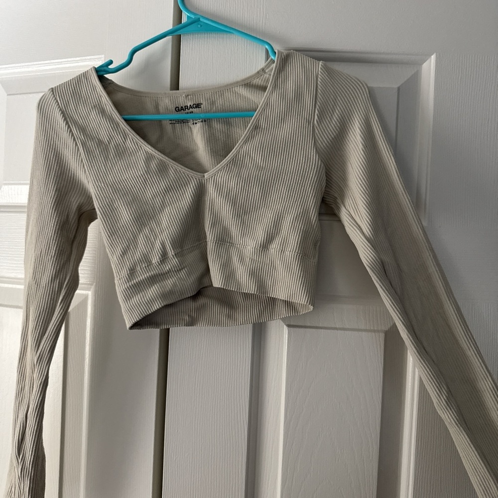 Garage Tan and Cream Fitted Crop Blouse